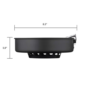 Compact 8.5-inch skillet profile suitable for backpacking adventures