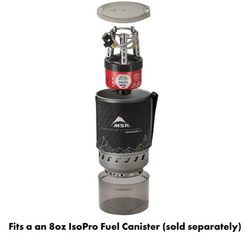MSR WindBurner Duo 1.8-liter pot nests all components for easy packing.