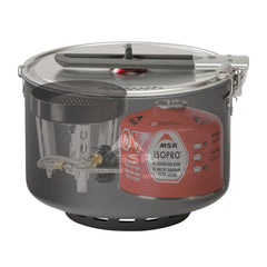 MSR WindBurner Windproof burner maintains steady boil in gusty backcountry conditions.
