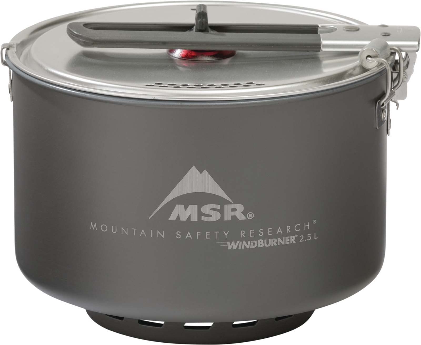MSR WindBurner self-centering pot fits deep-lip stoves for stable backcountry use.