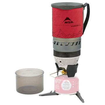 MSR WindBurner stove system in red ready for compact setup and quick meals