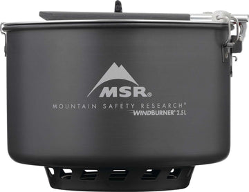 MSR WindBurner strainer lid lock secures pouring during camp cooking.