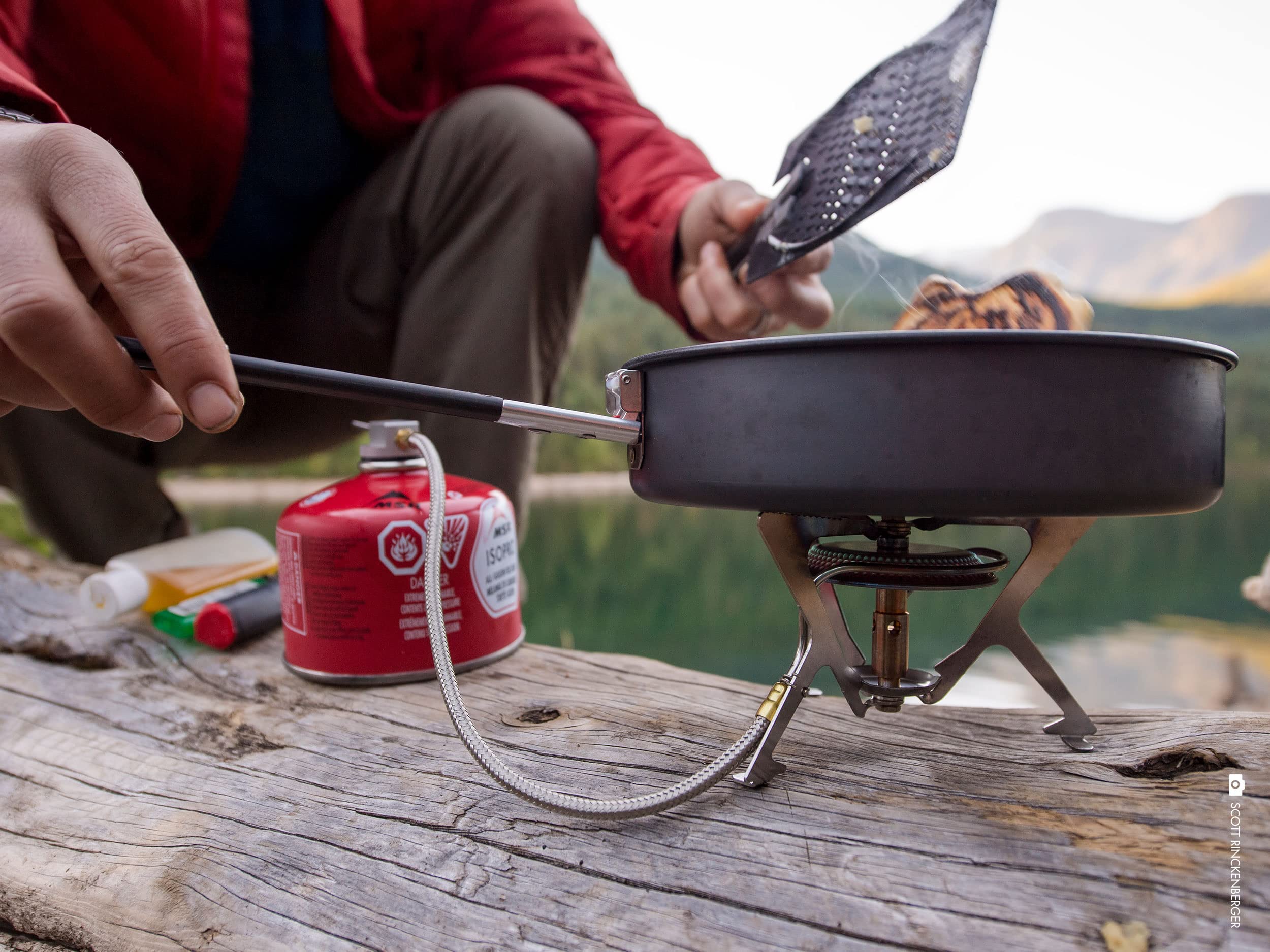 MSR WindPro II lightweight 6.6 oz stove nests in a 1 L pot.