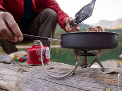 MSR WindPro II lightweight 6.6 oz stove nests in a 1 L pot.