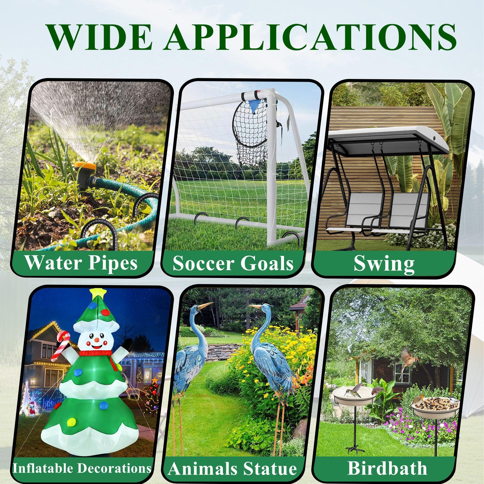 MSWY multi-use image showcases all-purpose stakes for yard and garden features