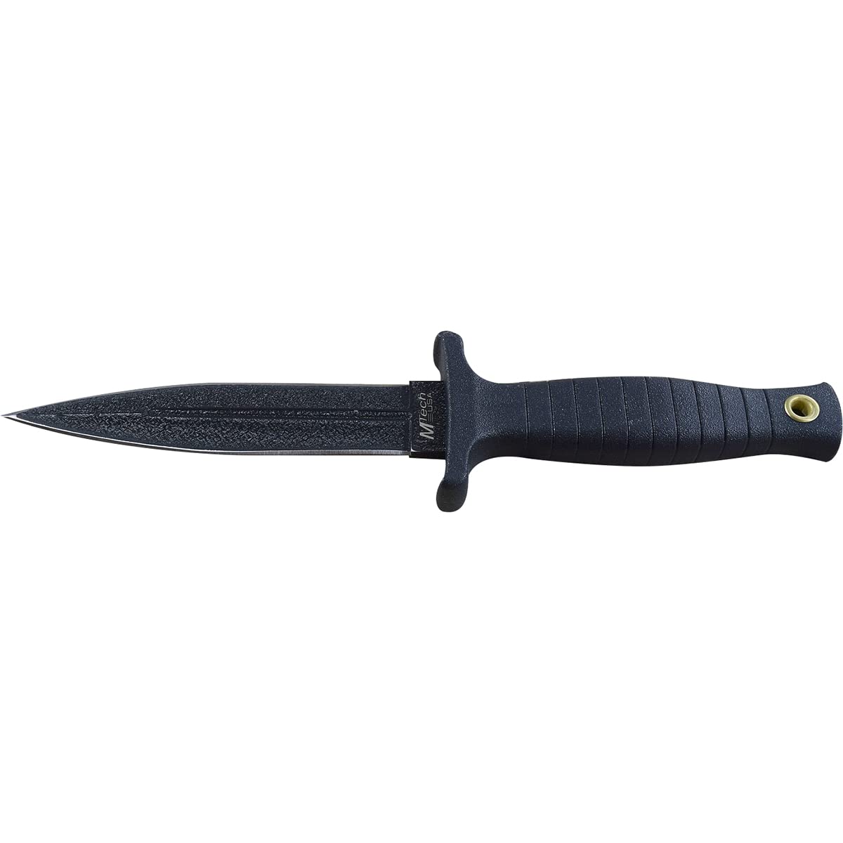 MT-097 knife with black rubber handle and black nylon sheath