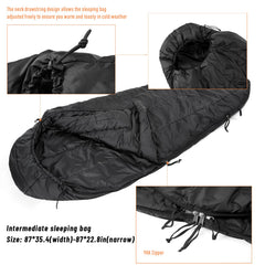 MT Army intermediate sleeping bag filling highlights Polarguard insulation and loft.