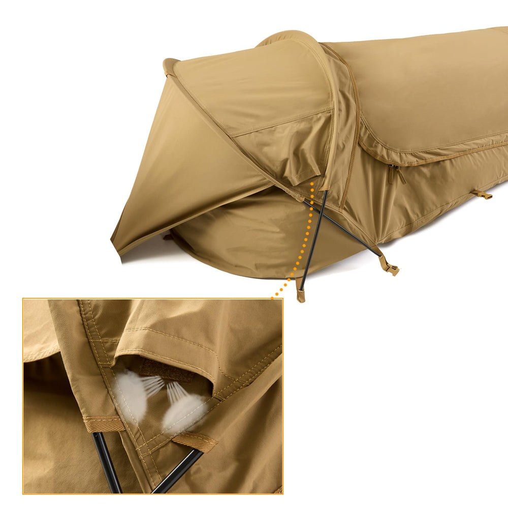 MT Military Hideaway Bivy Cover aluminum poles enable fast, stable setup.