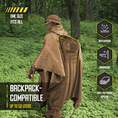 M-Tac tactical rain poncho grommet edges enable fast attachment to gear