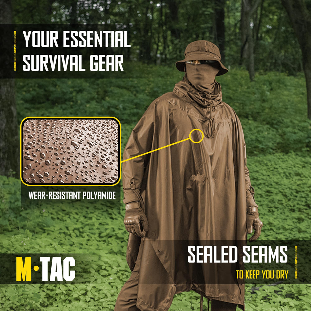 M-Tac tactical rain poncho olive-green color blends with uniform-style gear