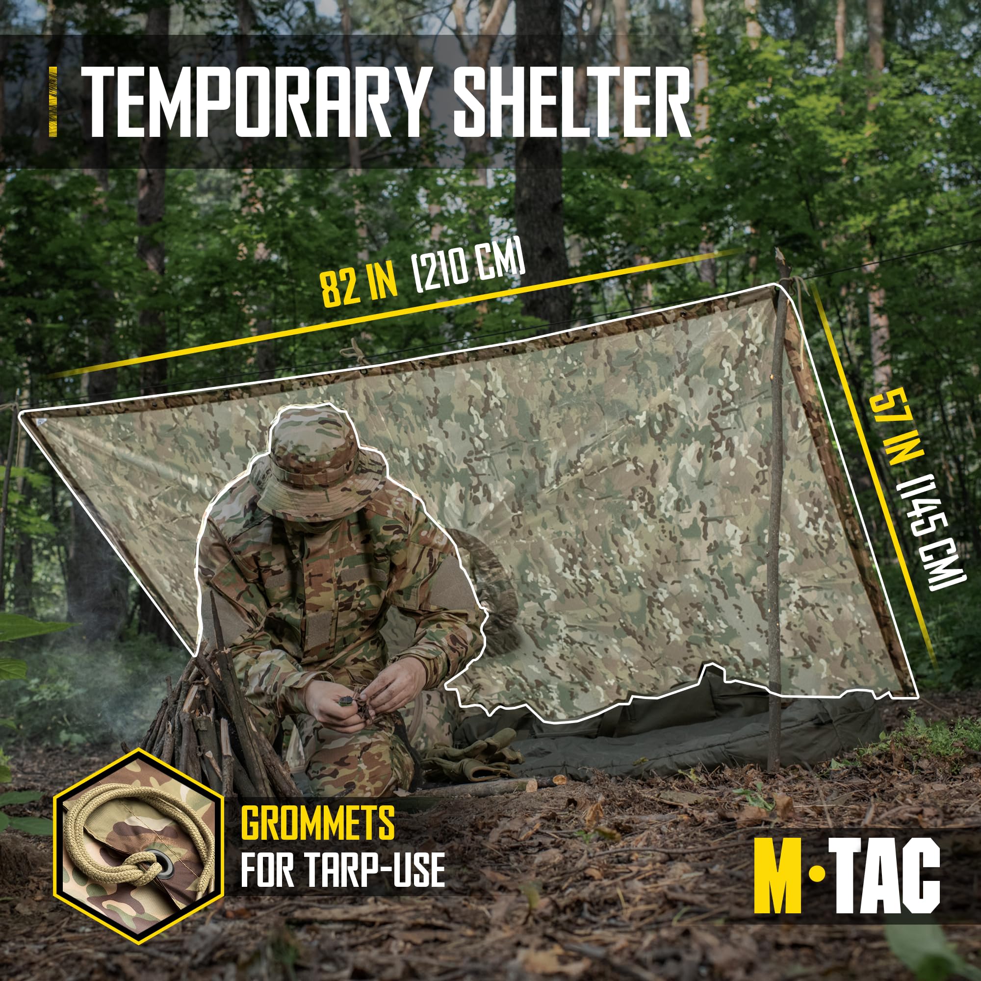 M-Tac tactical rain poncho polyamide fabric delivers durability and quick-drying performance