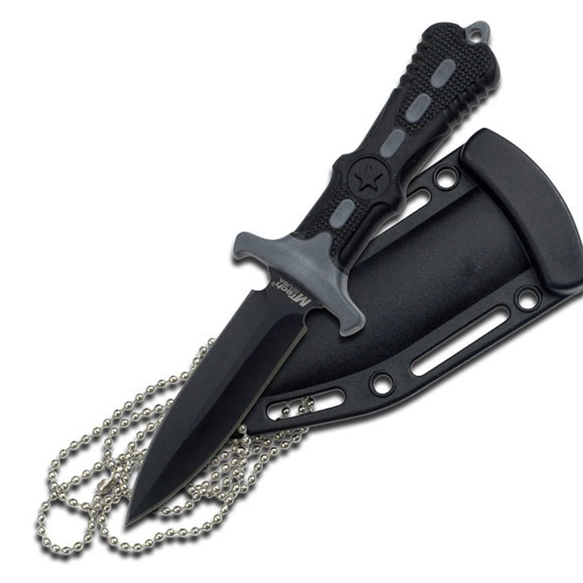 MTech USA MT-20-14GY fixed blade neck knife with black blade