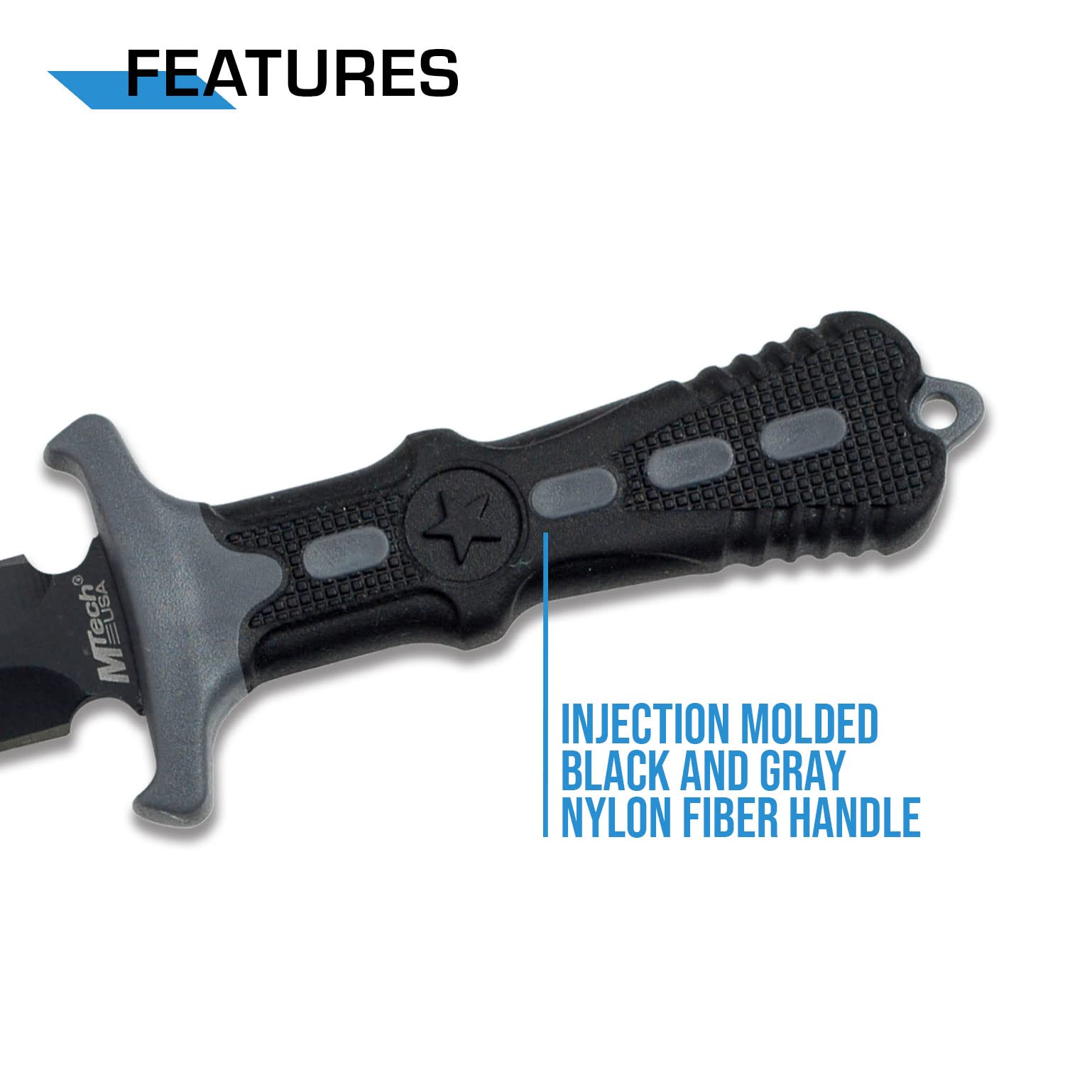 Black stainless steel blade on MT-20-14GY fixed blade neck knife
