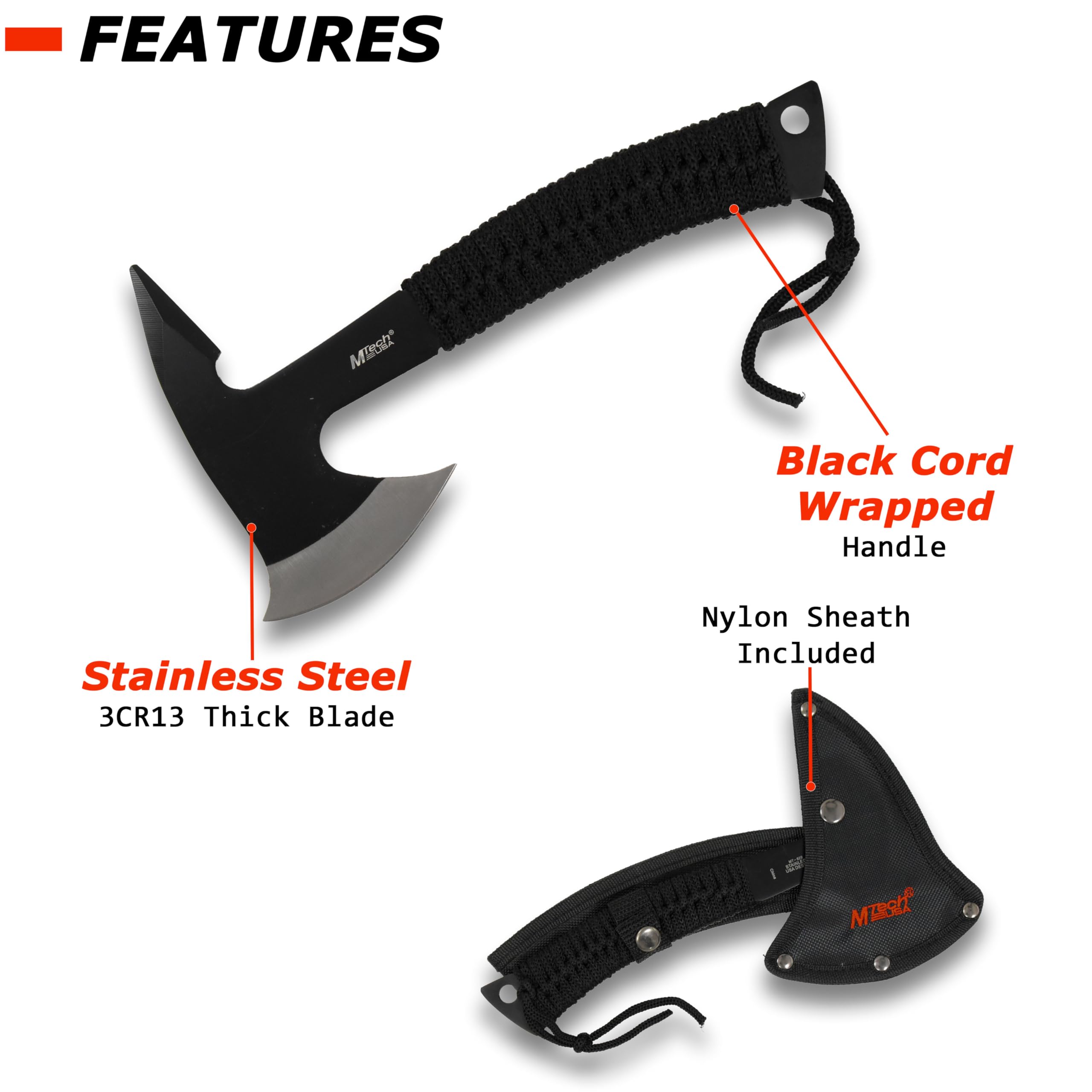 MTECH USA MT-629-MC axe nylon sheath included for safe transport.