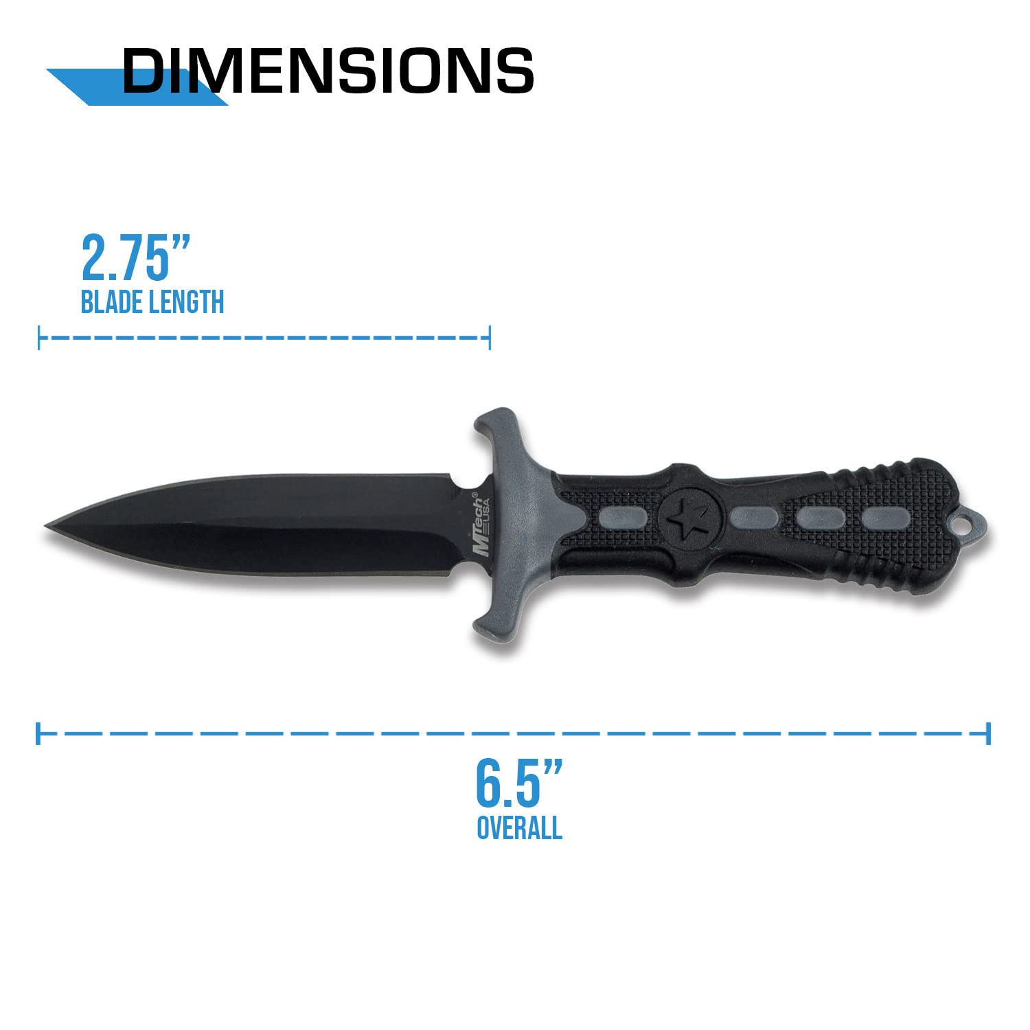 Neck knife showing black-grey handle and integrated guard