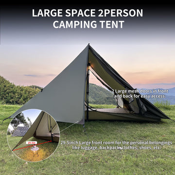 Mtenplay TENPLAY ultralight tent green interior space demonstrates roomy two-person comfort