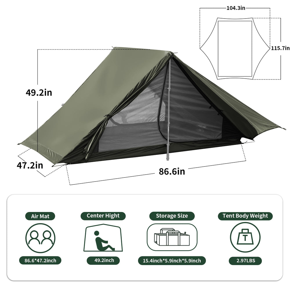 Mtenplay TENPLAY ultralight tent green open doors show breathable airflow system