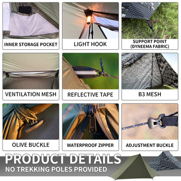 Mtenplay TENPLAY ultralight tent green quick-setup with trekking-poles