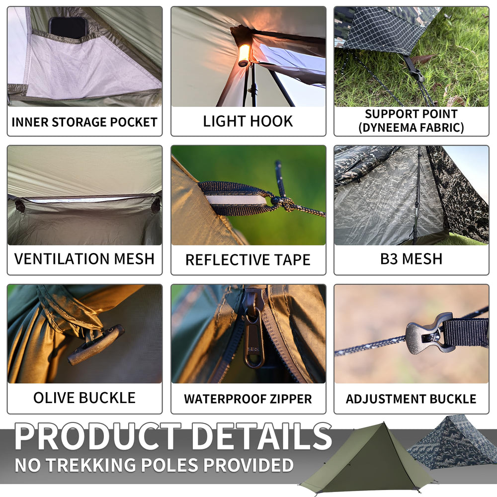 Mtenplay TENPLAY ultralight tent green quick-setup with trekking-poles