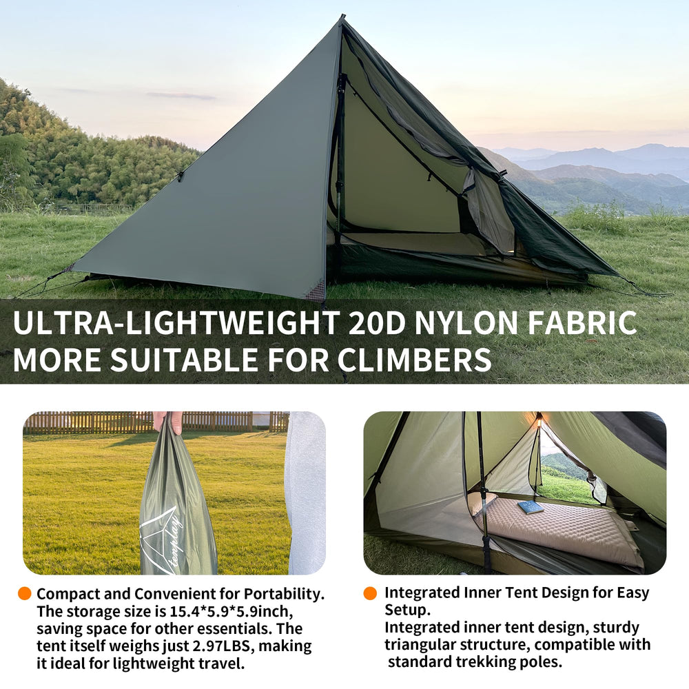 Mtenplay TENPLAY ultralight tent green vestibule provides convenient gear storage