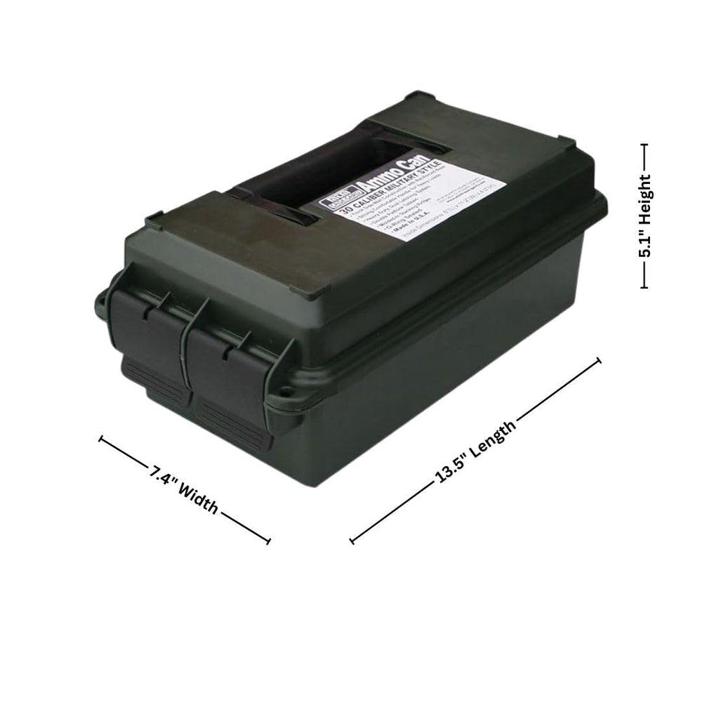 Close-up of MTM AC30C-11 ammo can green 30-caliber with rugged finish