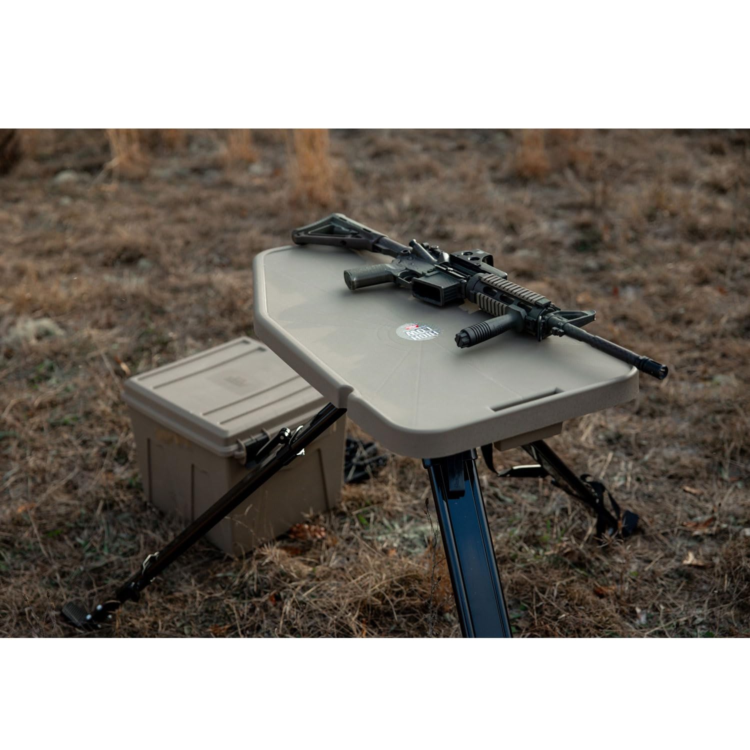 Tripod with 18-55 inch adjustable elevation for uneven terrain