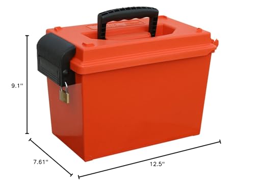 MTM Sportsmen's Dry Box orange side view highlights thick walls and water resistance.