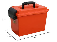 MTM Sportsmen's Dry Box orange side view highlights thick walls and water resistance.