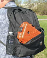 MTM Survivor orange large box showing built-in compass for navigation