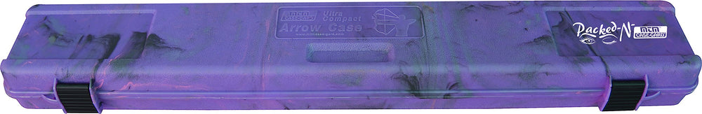 MTM Ultra Compact Arrow Case Purple Camo shows interior view for quick arrow inspection