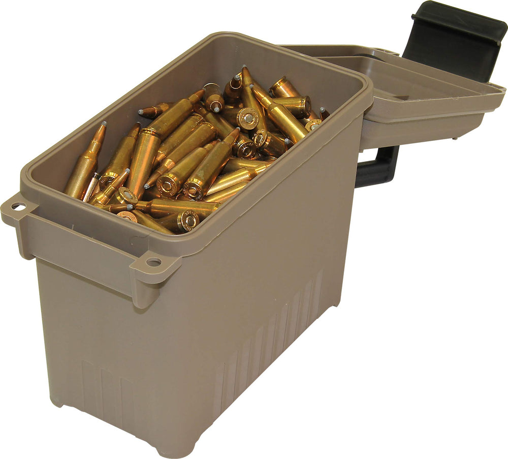 Heavy-duty latching and double padlock tabs on MTM mini ammo can