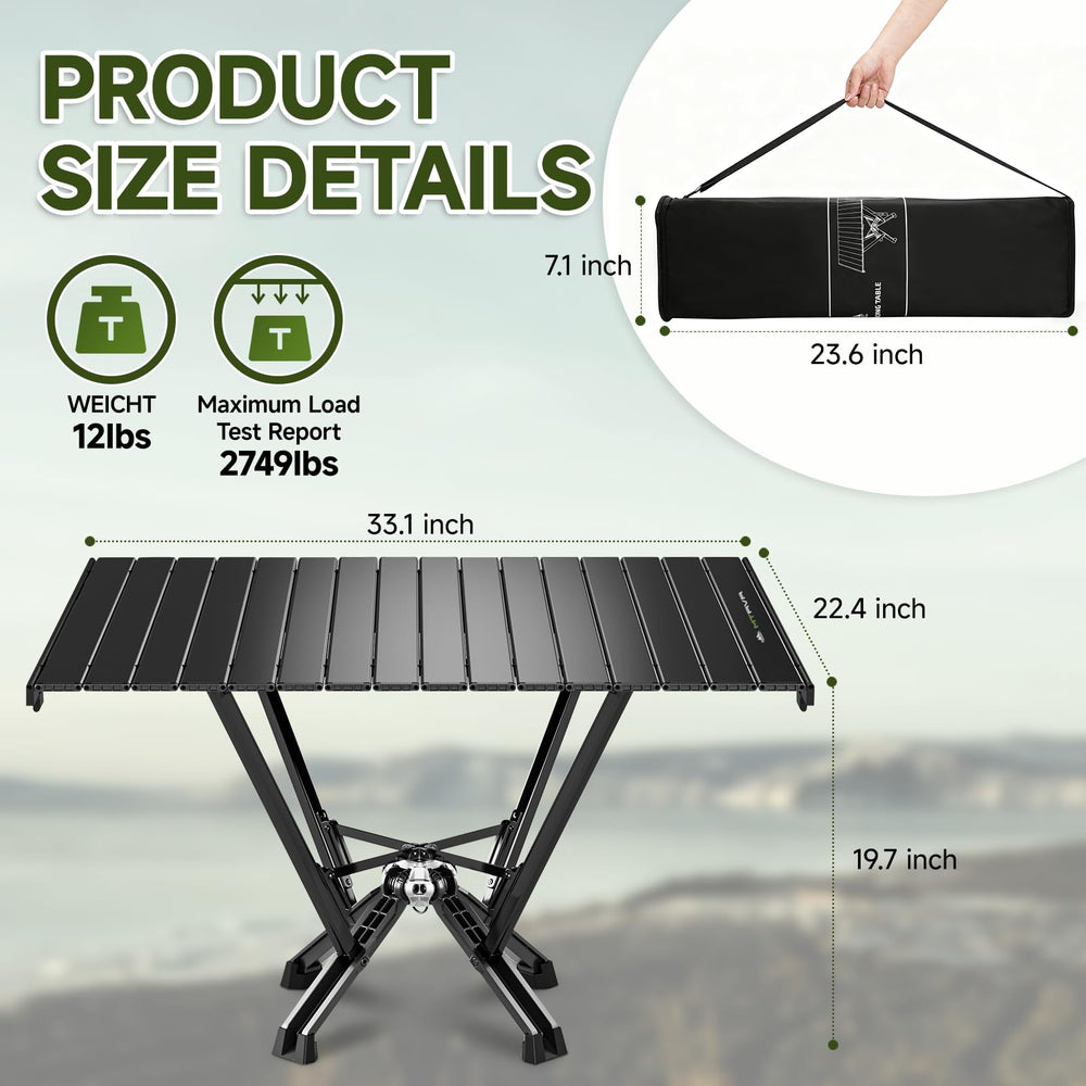 MTRVR folding camping table's aircraft-grade aluminum construction delivers durable, corrosion-resistant outdoor use.