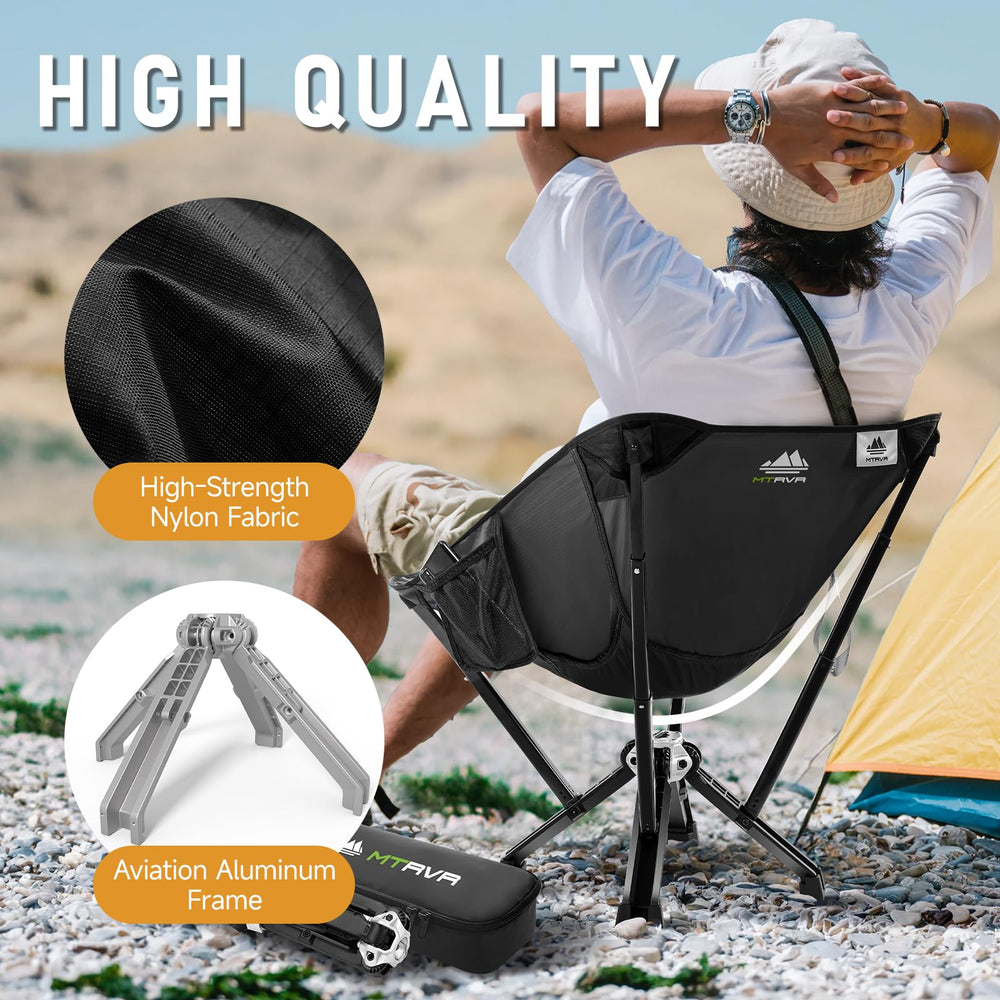 MTRVR heavy-duty chair folded compactly, backpack-ready for travel