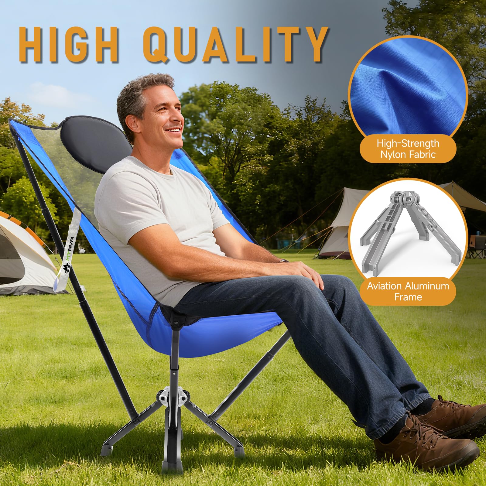 MTRVR chair with anti-slip feet stays steady on wood, tile, sand.