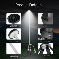 MTRVR Telescopic camping light in collapsed form for compact packing