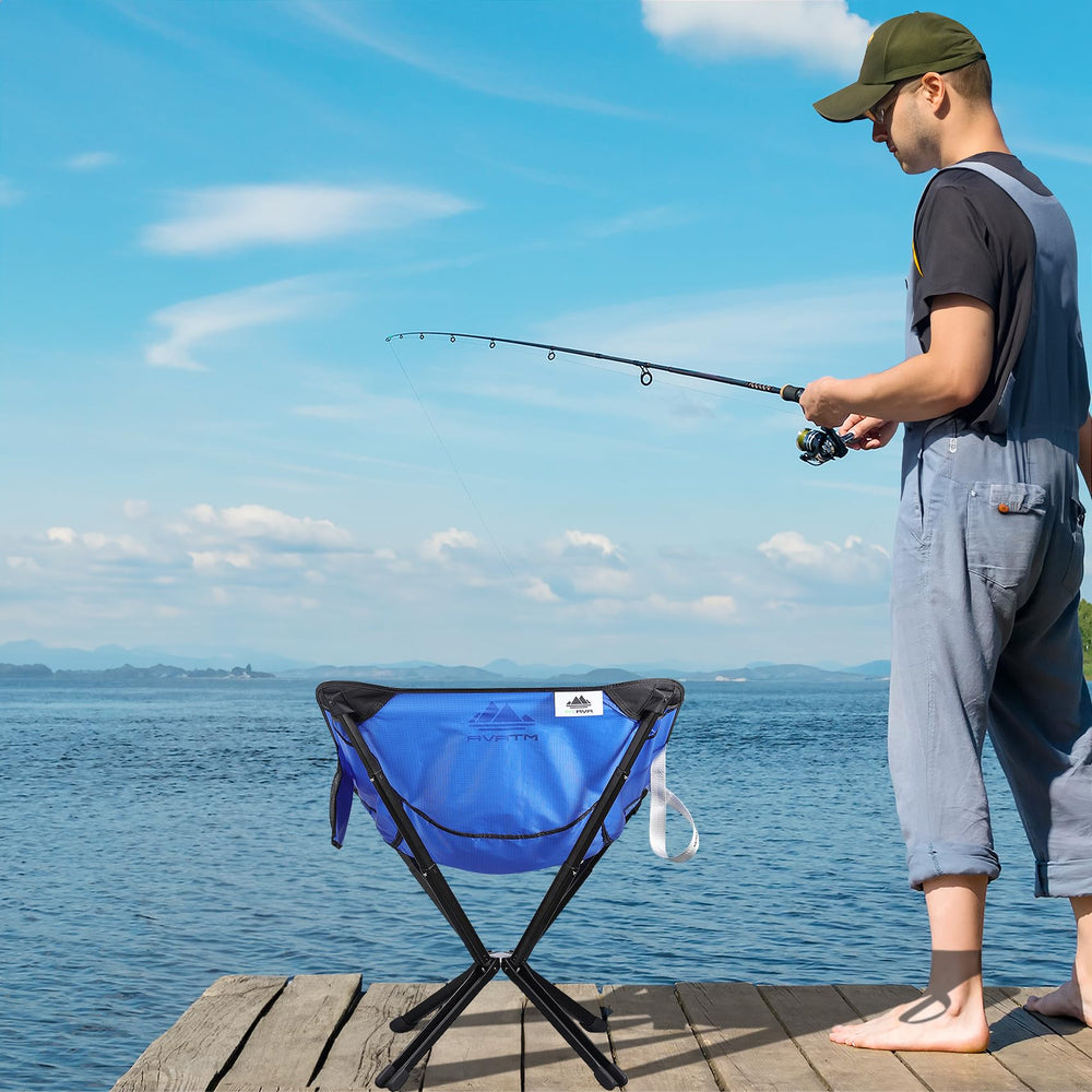 MTRVR ultralight chair tucked in a backpack pocket for grab-and-go travel