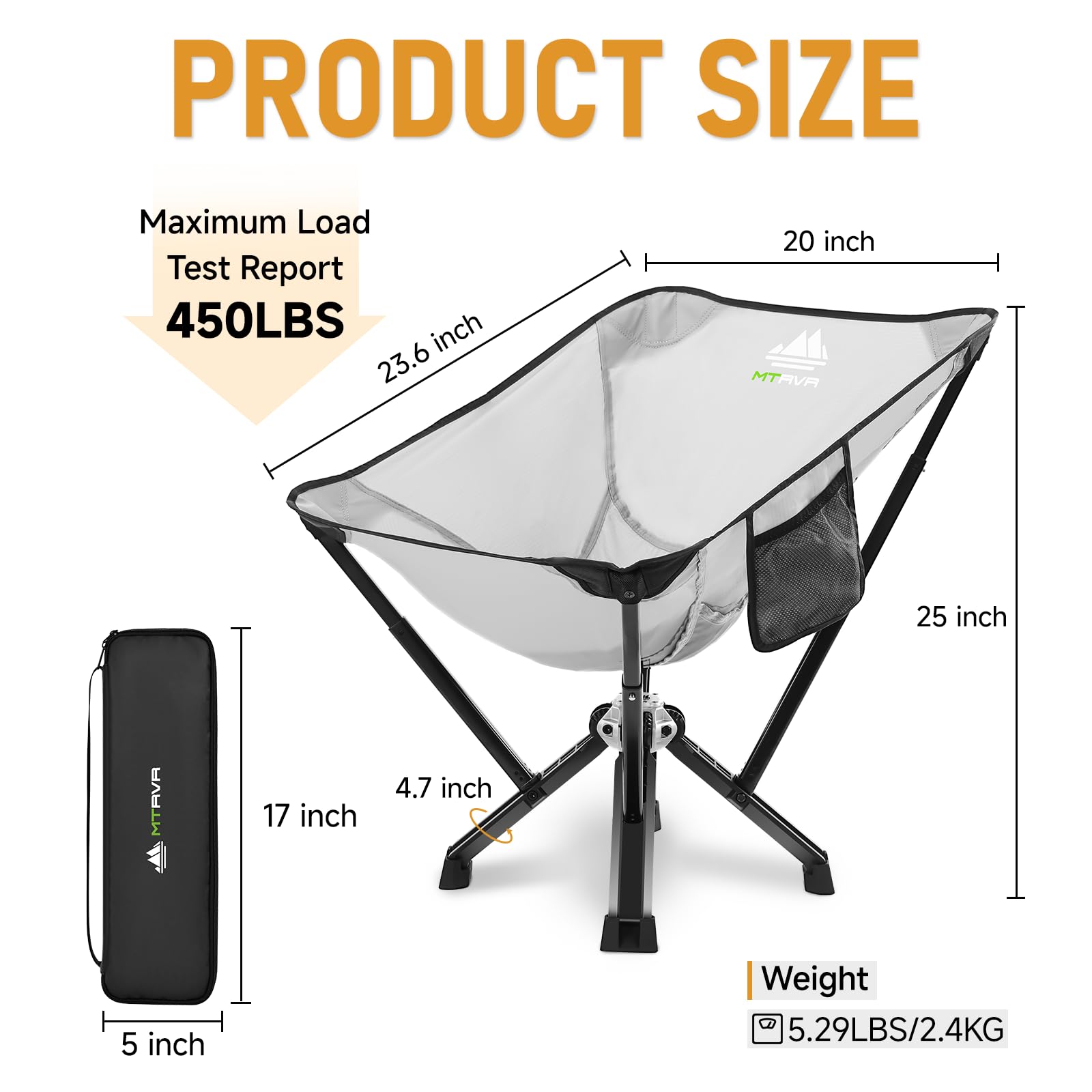 MTRVR chair folded compactly, ready for easy packing and transport.