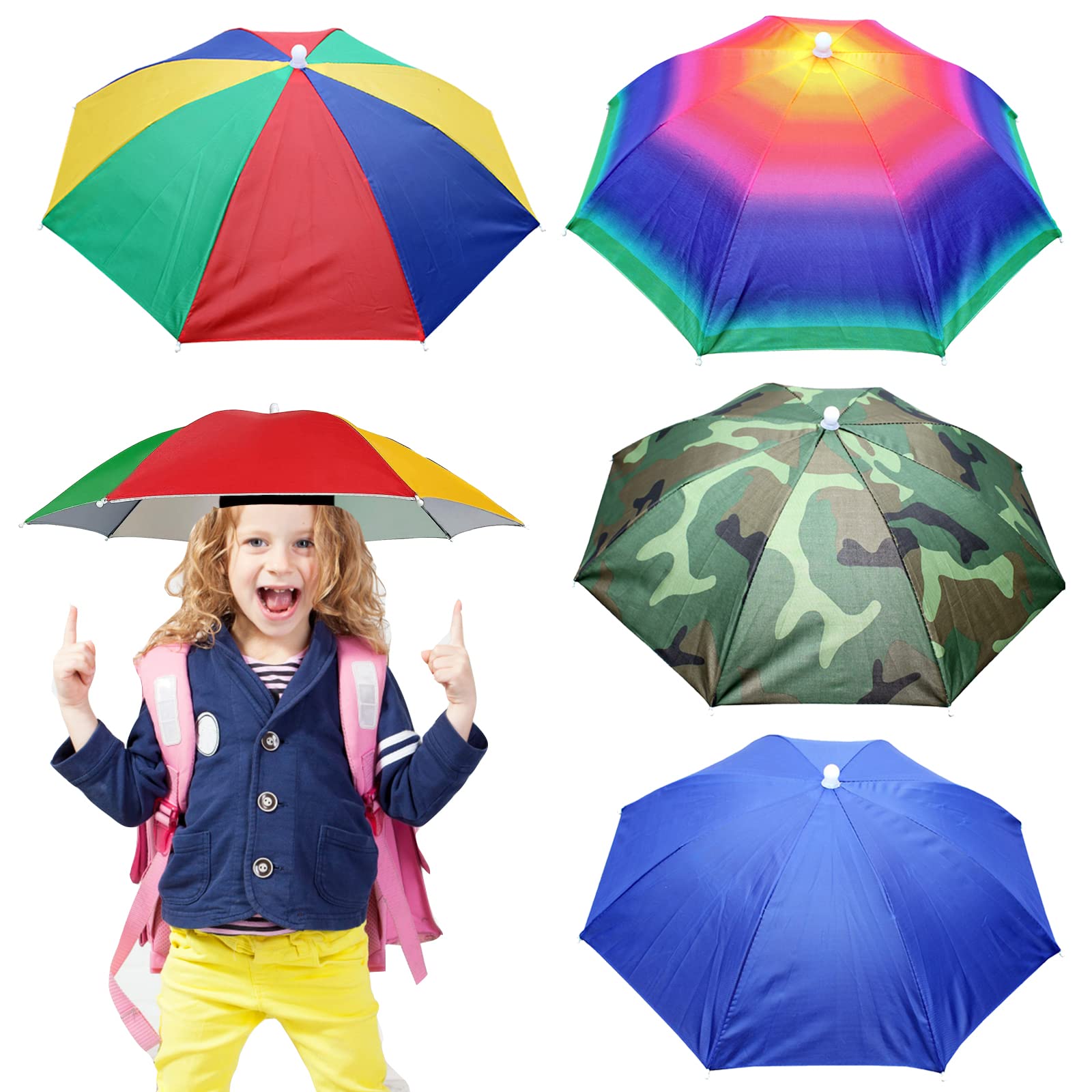MUFEKUM 4 Pack umbrella hats set in rainbow colors - front view