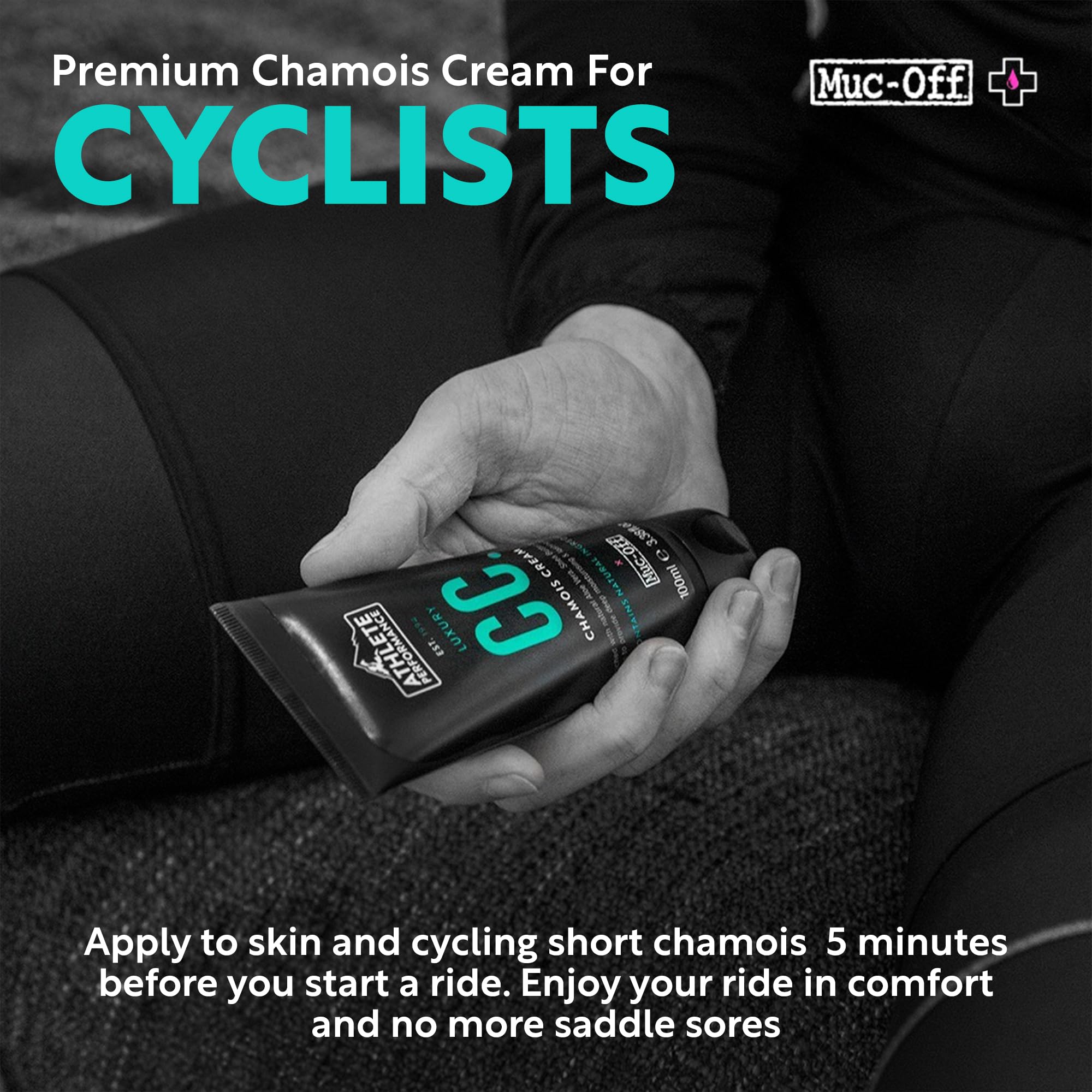 Muc-Off Luxury Chamois Cream moisturises with provitamins for lasting skin hydration.