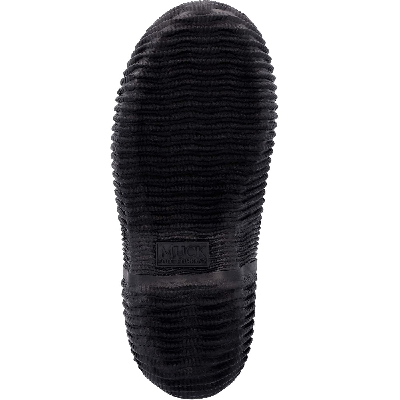 MUCK Kids Hale boot black closeup sole reveals a self-cleaning ribbed outsole.