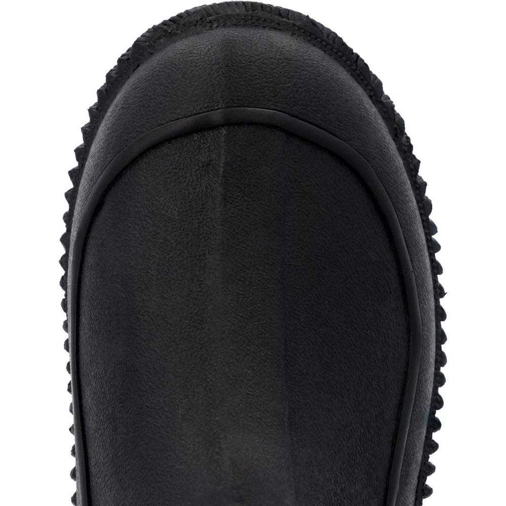 MUCK Kids Hale boot black top view emphasizes wide opening for quick on/off.