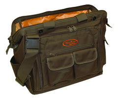 Mud River Dog Handler Bag brown opening demonstrates quick-access doctor's bag design for gear.