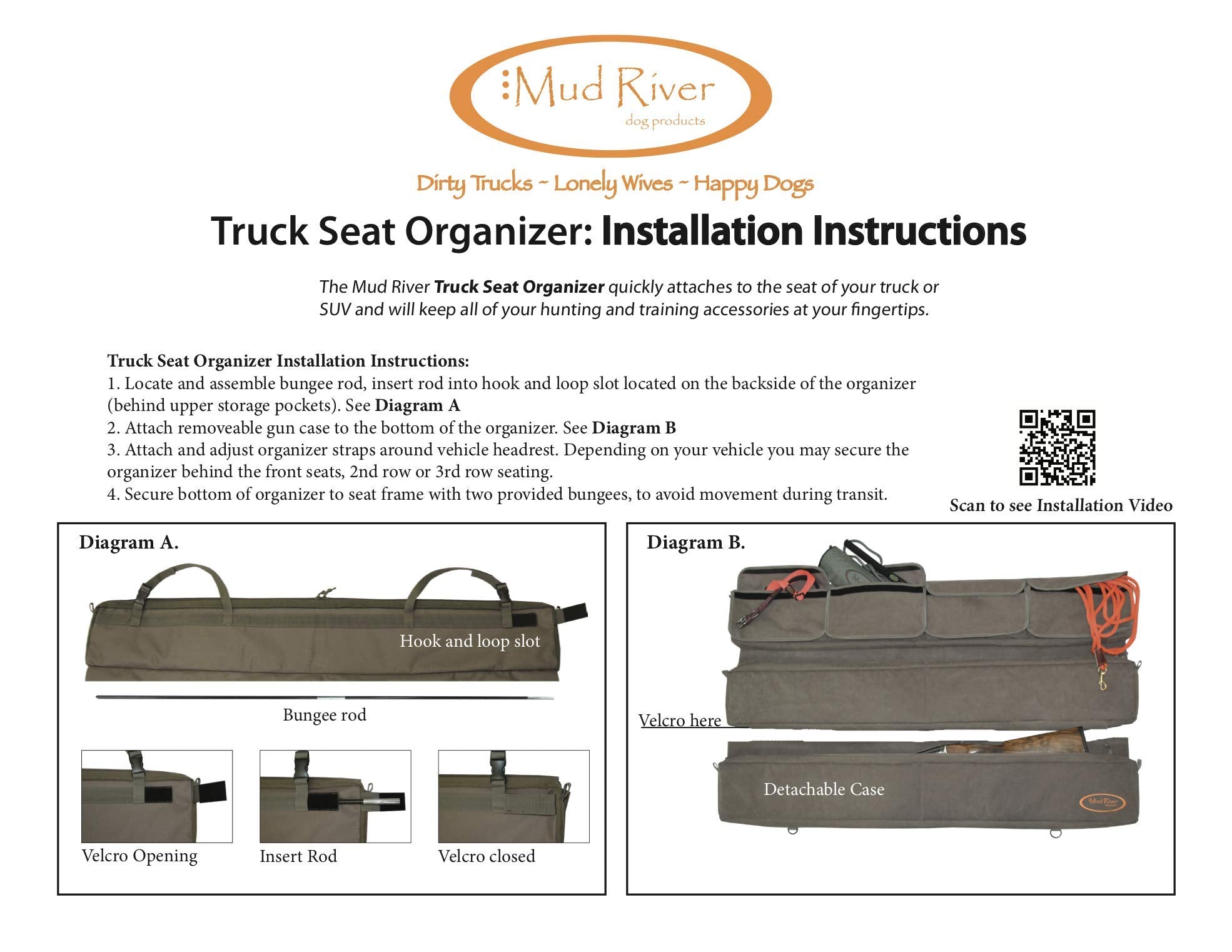 Mud River truck seat organizer measures 49 by 27 inches