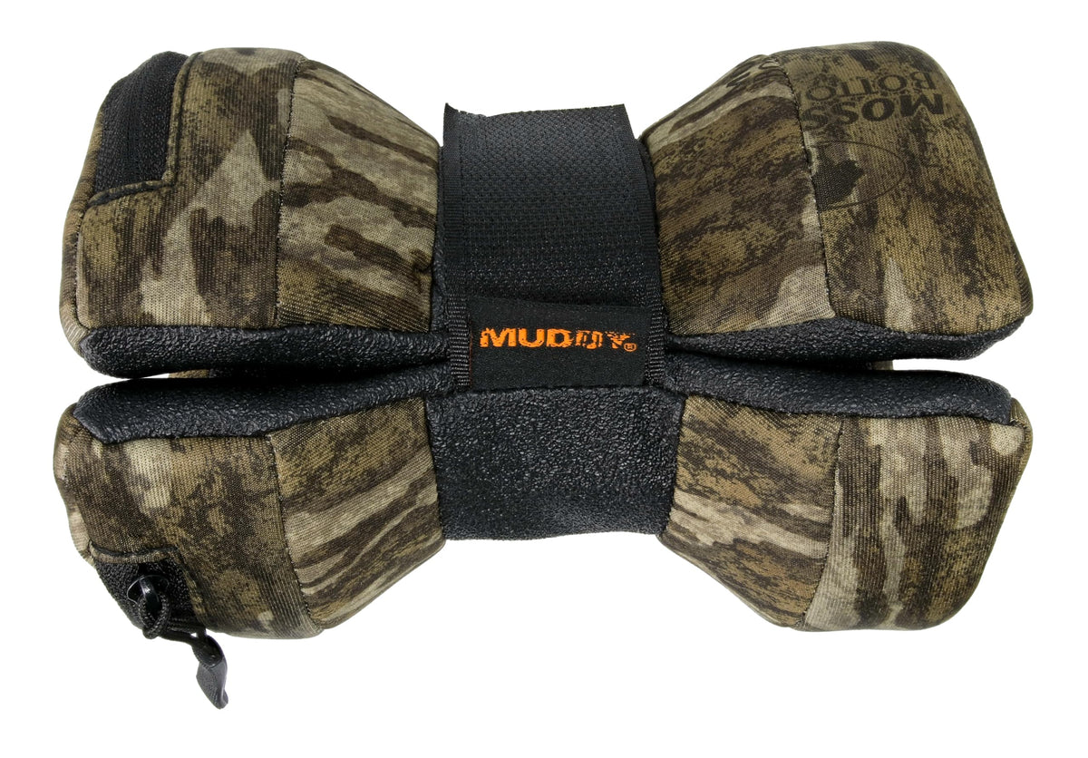 Muddy Box Blind Shooting Rest with Mossy Oak Bottomland pattern - front view