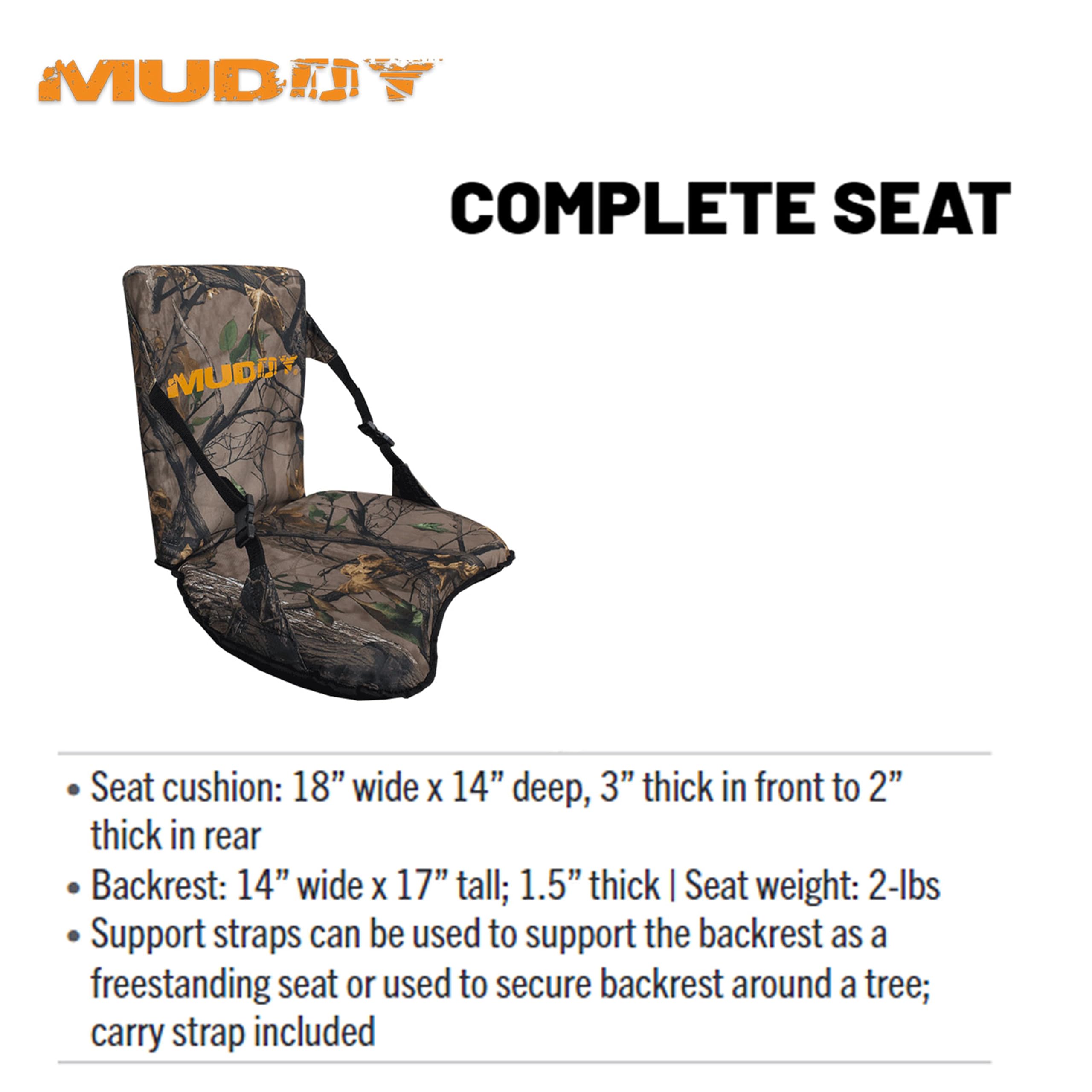 Muddy Complete Seat backrest (14x17) enhances posture for extended waits