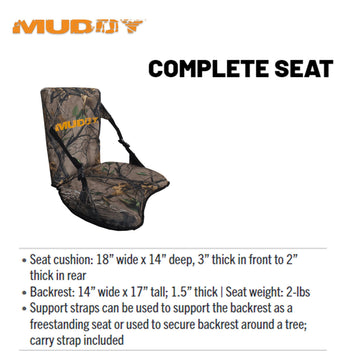 Muddy Complete Seat backrest (14x17) enhances posture for extended waits