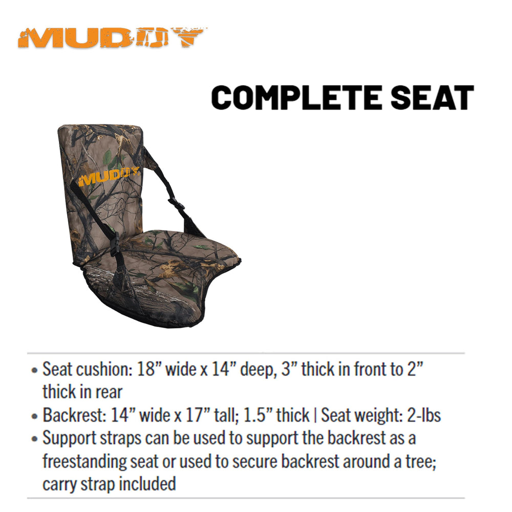 Muddy Complete Seat backrest (14x17) enhances posture for extended waits