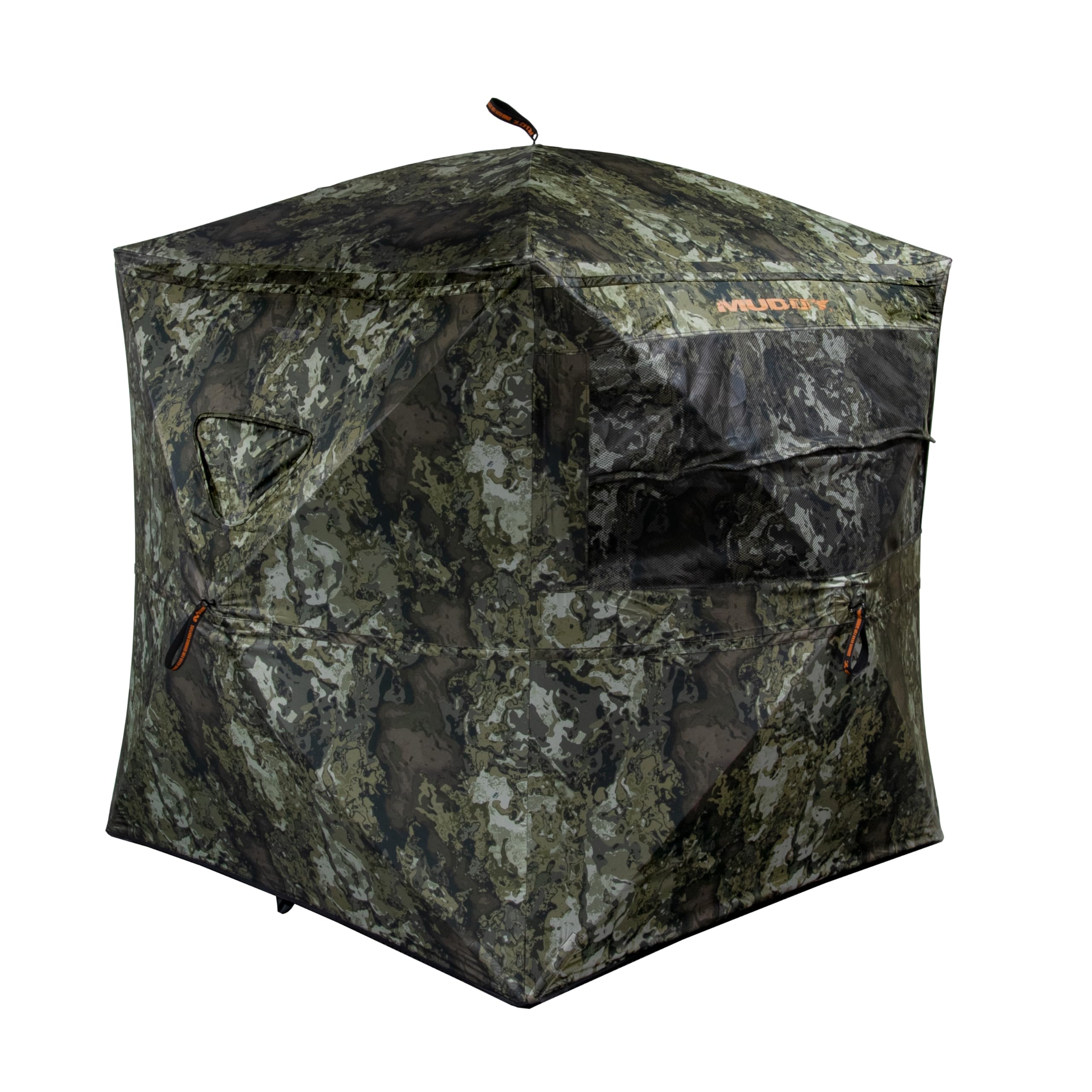 MUDDY Infinity Evo ground blind front view in Veil Canyon Gray for improved concealment