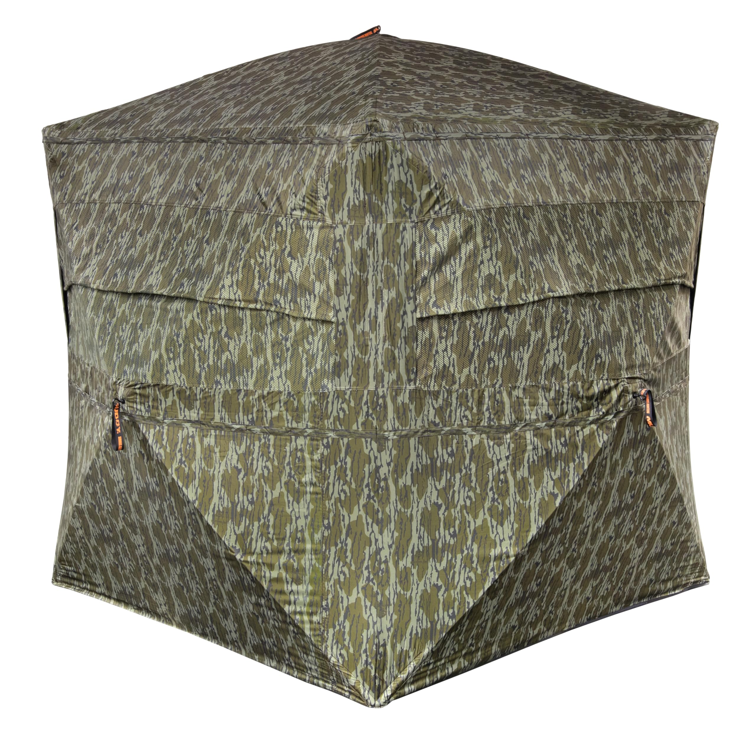 Muddy Infinity Evo Max ground blind front view showing concealment and gear space