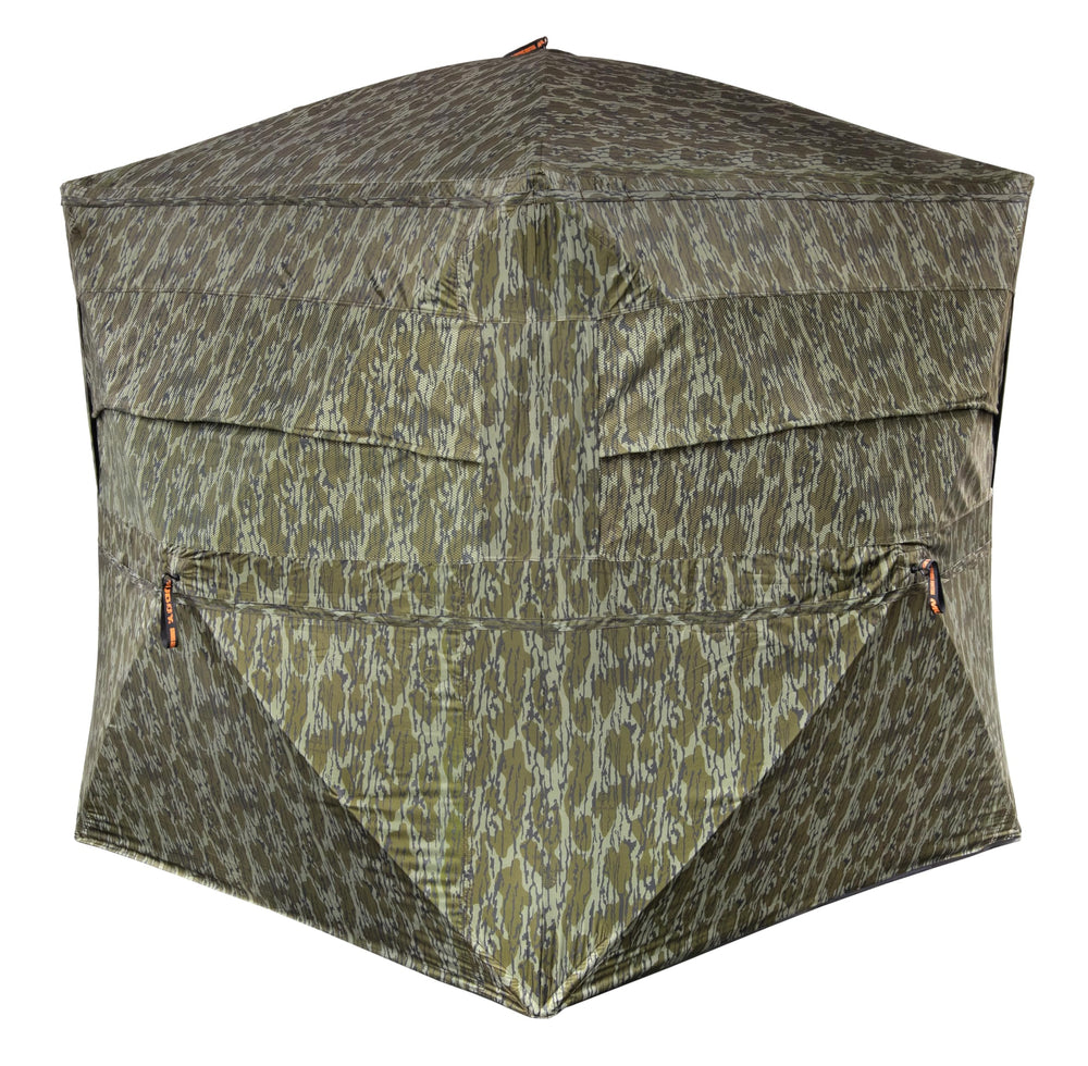 Muddy Infinity Evo Max ground blind front view showing concealment and gear space